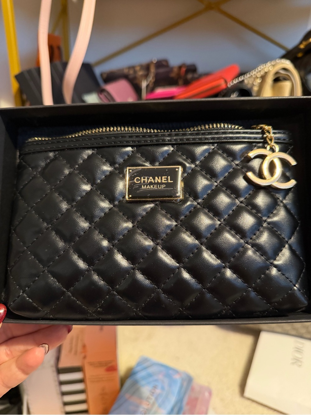 CHANEL Quilted Black Makeup Pouch NEW